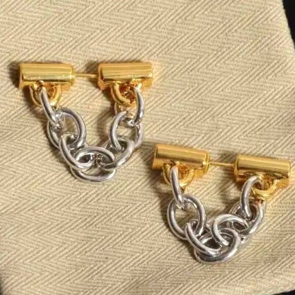 NEW Earrings Chunky Chain Link 2 Two Tone Gold Silver Paco Rabanne STYLE N06 - Picture 4 of 5